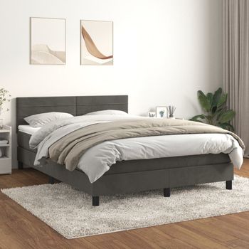 Cama Box Spring Con Colchón Terciopelo Gris Oscuro 140x190 Cm