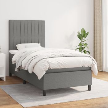 Cama Box Spring Con Colchón Tela Gris Oscuro 90x190 Cm