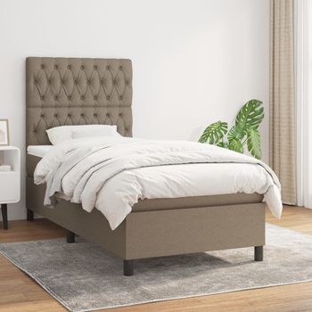 Cama Box Spring Con Colchón Tela Gris Taupe 90x200 Cm