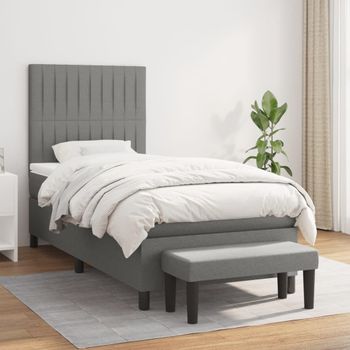 Cama Box Spring Con Colchón Tela Gris Oscuro 90x200 Cm