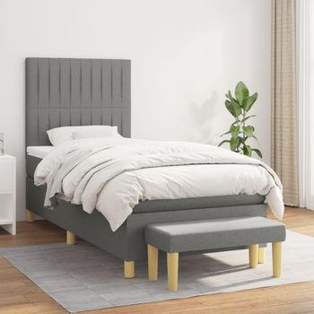 Cama Box Spring Con Colchón Tela Gris Oscuro 90x200 Cm