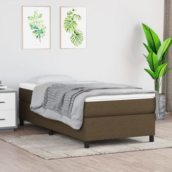 Cama Box Spring Con Colchón Tela Marrón Oscuro 90x200 Cm