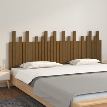 Cabecero Cama Pared Madera Maciza Pino Marrón Miel 204x3x80 Cm