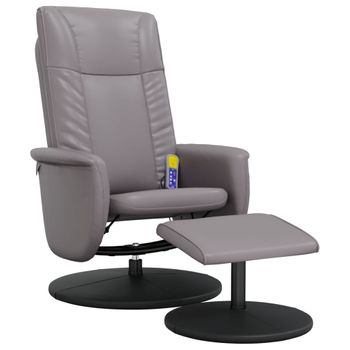 Sillón De Masaje Reclinable Con Reposapiés Cuero Sintético Gris Vidaxl