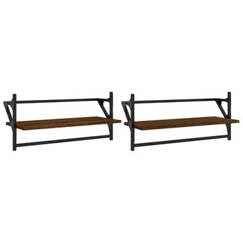 Estantes De Pared Con Barras 2 Uds Marrón Roble 65x25x30 Cm Vidaxl