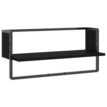 Estante De Pared Con Barra Negro 65x25x30 Cm Vidaxl