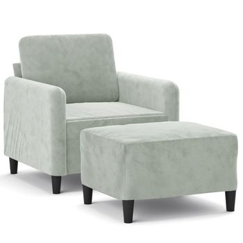 Sillón Con Taburete Terciopelo Gris Claro 60 Cm Vidaxl