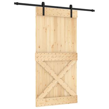 Puerta Corredera Con Herrajes Madera Maciza De Pino 100x210 Cm Vidaxl