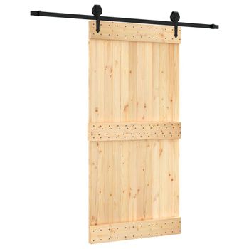 Puerta Corredera Con Herrajes Madera Maciza De Pino 100x210 Cm Vidaxl