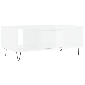 Mesa De Centro Madera Contrachapada Blanco Brillo 90x50x36,5 Cm Vidaxl