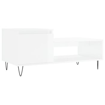 Mesa De Centro Madera Contrachapada Blanco Brillo 100x50x45 Cm Vidaxl