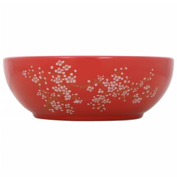 Lavabo Sobre Encimera Redondo Cerámica Blanco Y Rojo Φ41x14 Cm Vidaxl