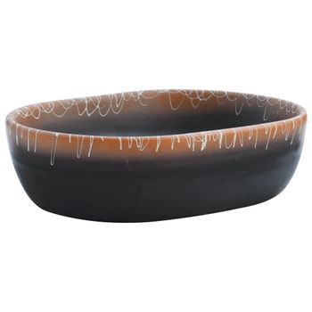 Lavabo Sobre Encimera Ovalado Cerámica Negro Naranja 47x33x13cm Vidaxl