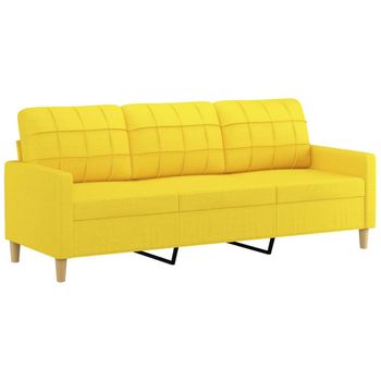 Sofá De 3 Plazas De Tela Amarillo Claro 180 Cm Vidaxl