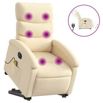 Sillón De Masaje Eléctrico Reclinable Elevable Tela Crema Vidaxl