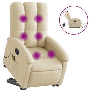 Sillón De Masaje Eléctrico Reclinable Elevable Tela Crema Vidaxl