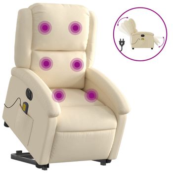 Sillón De Masaje Eléctrico Reclinable Elevable Tela Crema Vidaxl