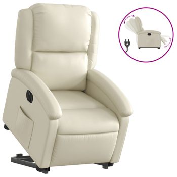 Sillón Reclinable Elevable Eléctrico De Cuero Sintético Crema Vidaxl