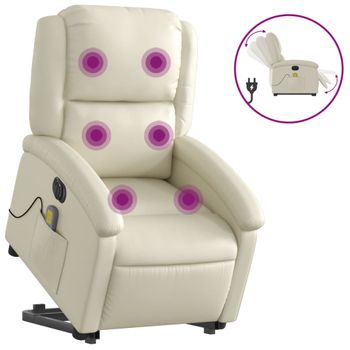 Sillón De Masaje Elevable Eléctrico Cuero Sintético Crema Vidaxl