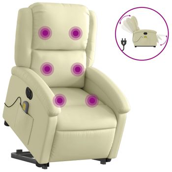 Sillón Reclinable Masaje Eléctrico De Pie Cuero Auténtico Crema Vidaxl