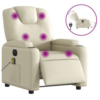 Sillón De Masaje Reclinable Eléctrico Cuero Sintético Crema Vidaxl