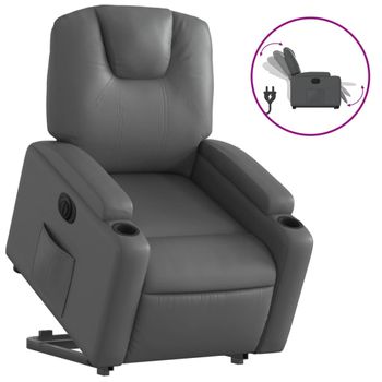 Sillón Reclinable Elevable Eléctrico De Cuero Sintético Gris Vidaxl