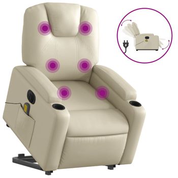 Sillón De Masaje Elevable Eléctrico Cuero Sintético Crema Vidaxl