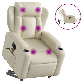 Sillón De Masaje Elevable Eléctrico Cuero Sintético Crema Vidaxl