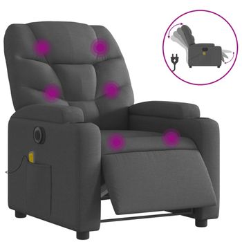 Sillón Reclinable De Masaje Eléctrico Tela Gris Oscuro Vidaxl