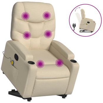 Silla De Masaje Reclinable De Pie De Tela Color Crema Vidaxl