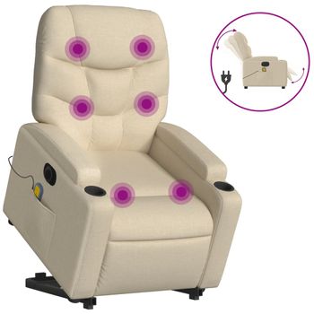 Sillón De Masaje Eléctrico Reclinable Elevable Tela Crema Vidaxl