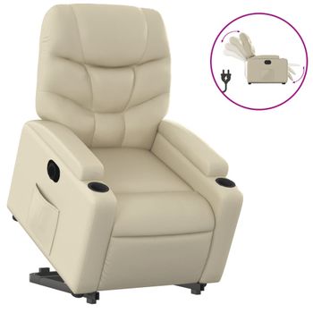 Sillón Reclinable Elevable Eléctrico De Cuero Sintético Crema Vidaxl