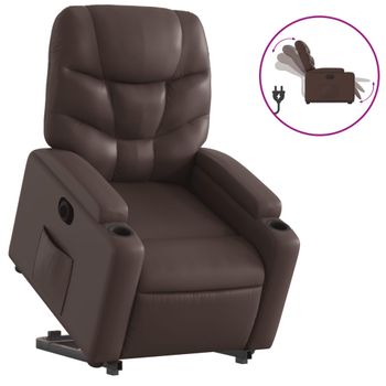 Sillón Reclinable Elevable Eléctrico De Cuero Sintético Marrón Vidaxl