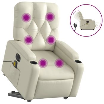 Sillón De Masaje Elevable Eléctrico Cuero Sintético Crema Vidaxl