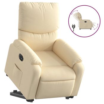 Sillón Eléctrico Reclinable Elevable De Tela Color Crema Vidaxl