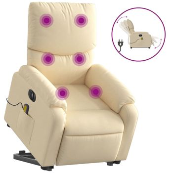 Sillón De Masaje Eléctrico Reclinable Elevable Tela Crema Vidaxl