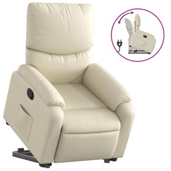 Sillón Reclinable Elevable Cuero Artificial Color Crema Vidaxl