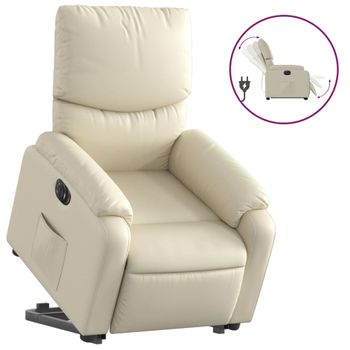 Sillón Reclinable Elevable Eléctrico De Cuero Sintético Crema Vidaxl