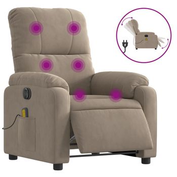 Sillón Reclinable Masaje Eléctrico Tela Microfibra Gris Taupe Vidaxl