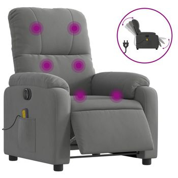 Sillón Reclinable Masaje Eléctrico Tela Microfibra Gris Oscuro Vidaxl