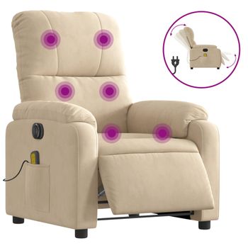 Sillón Reclinable Masaje Eléctrico Tela Microfibra Color Crema Vidaxl