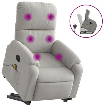 Sillón Reclinable De Masaje Elevable Tela Microfibra Gris Claro Vidaxl