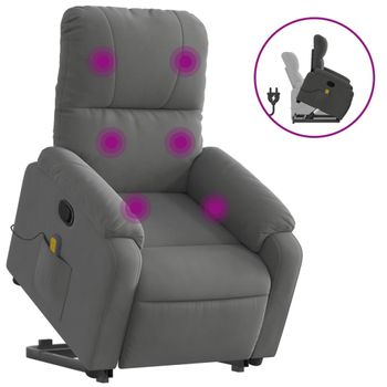 Sillón Reclinable Masaje Elevable Tela Microfibra Gris Oscuro Vidaxl