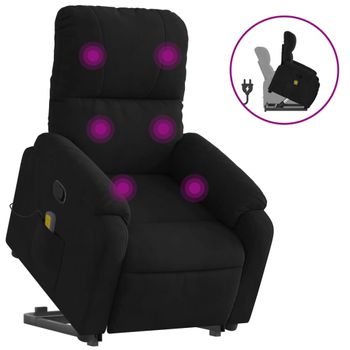 Sillón Reclinable De Masaje Elevable Tela De Microfibra Negro Vidaxl