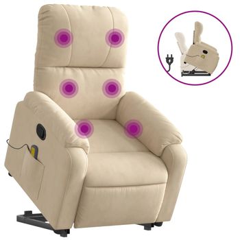 Sillón Reclinable De Masaje Elevable Tela De Microfibra Crema Vidaxl