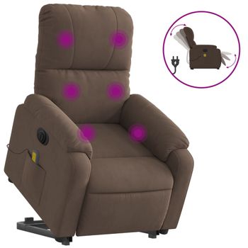 Sillón Masaje Eléctrico Reclinable Elevable Tela Marrón Vidaxl