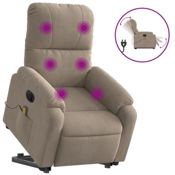 Sillón Masaje Eléctrico Reclinable Elevable Tela Gris Taupe Vidaxl