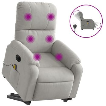 Sillón Masaje Eléctrico Reclinable Elevable Tela Gris Claro Vidaxl