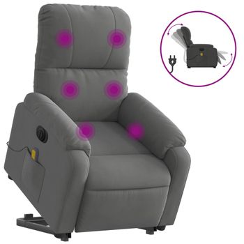 Sillón Masaje Eléctrico Reclinable Elevable Tela Gris Oscuro Vidaxl