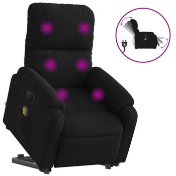 Sillón Masaje Eléctrico Reclinable Elevable Tela Negro Vidaxl